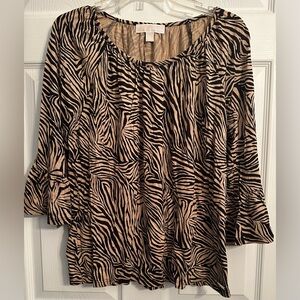 Michael Kors Animal Print Black and Tan Top Size Large